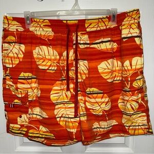 TOMMY BAHAMA Swim Trunks Shorts Vibrant Orange Yellow Monstera Leaf Print Sz XXL